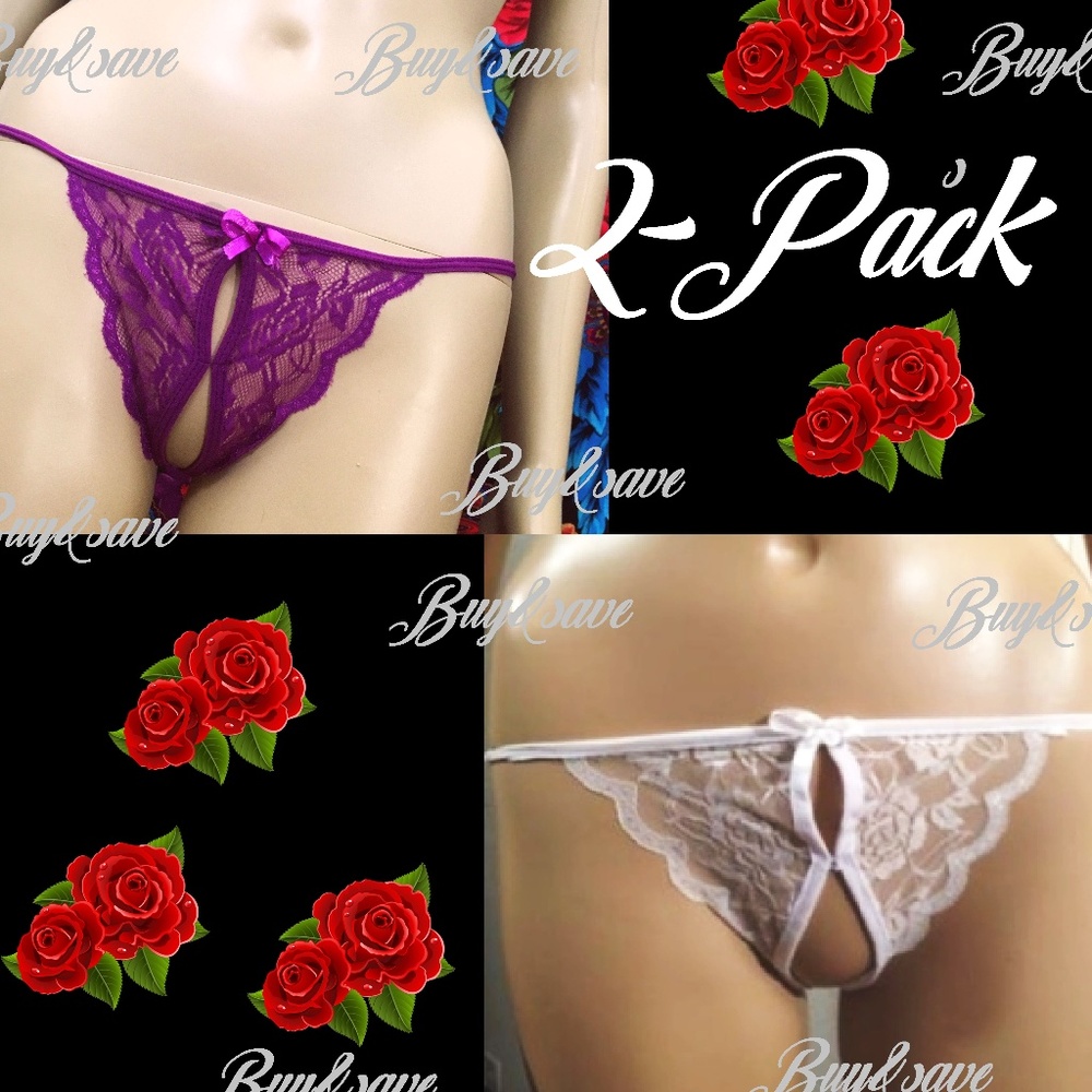 NEW Sexy Crotchless Panties Pink Black Frilly Bow